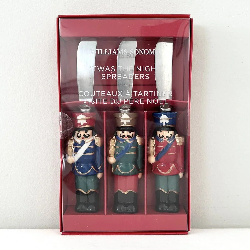 Williams Sonoma Twas the Night Spreader Set of 3 Ceramic Christmas Nutcracker